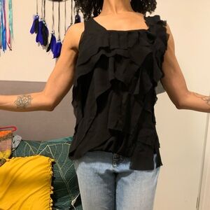 Elegant Asymmetrical Black Ruffle Top